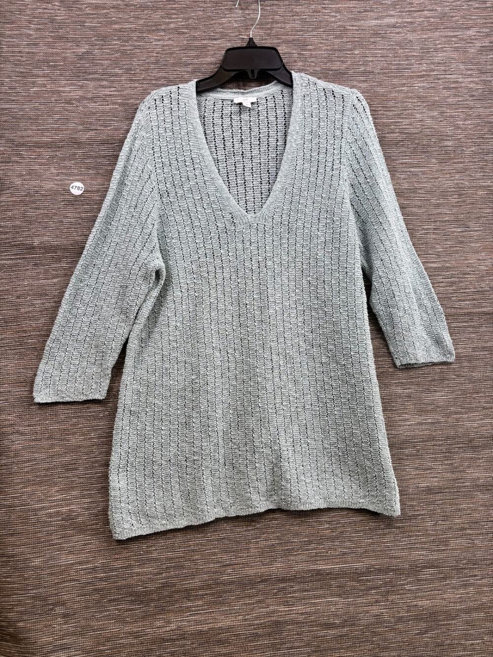 J Jill Knit Sweater Womens Size XL Green Long Sleeve V-Neck 3/4 Sleeve